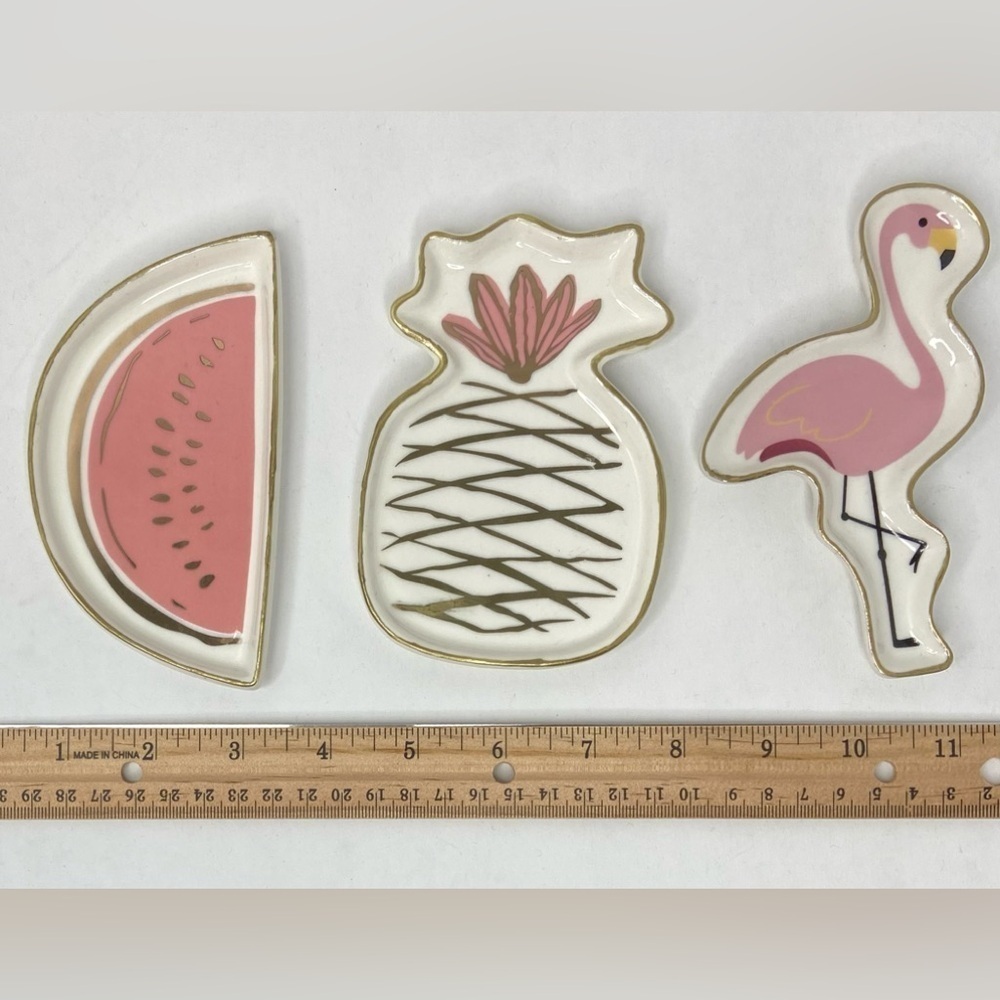 Trinket Dishes Ceramic Pineapple Flamingo and Watermelon Excellent Condition